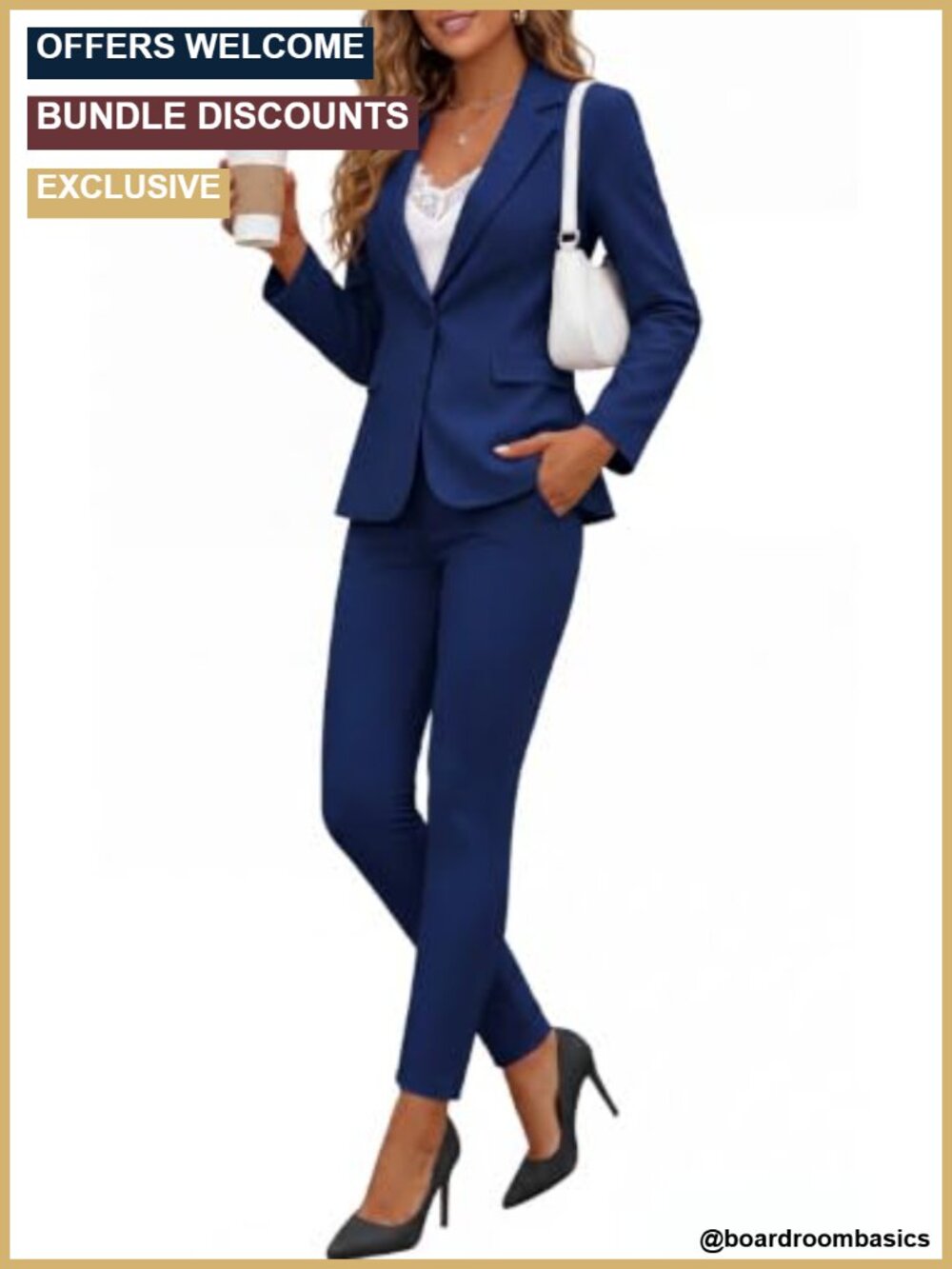 Slim Fit 2 Piece Pantsuit Set Long Sleeve Blazer & Pencil Pants Business Casual